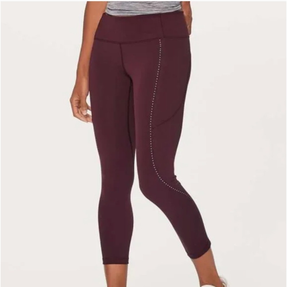 Lululemon Extra Mile Crop Reflective Leggings Garnet W6AH9S Burgundy